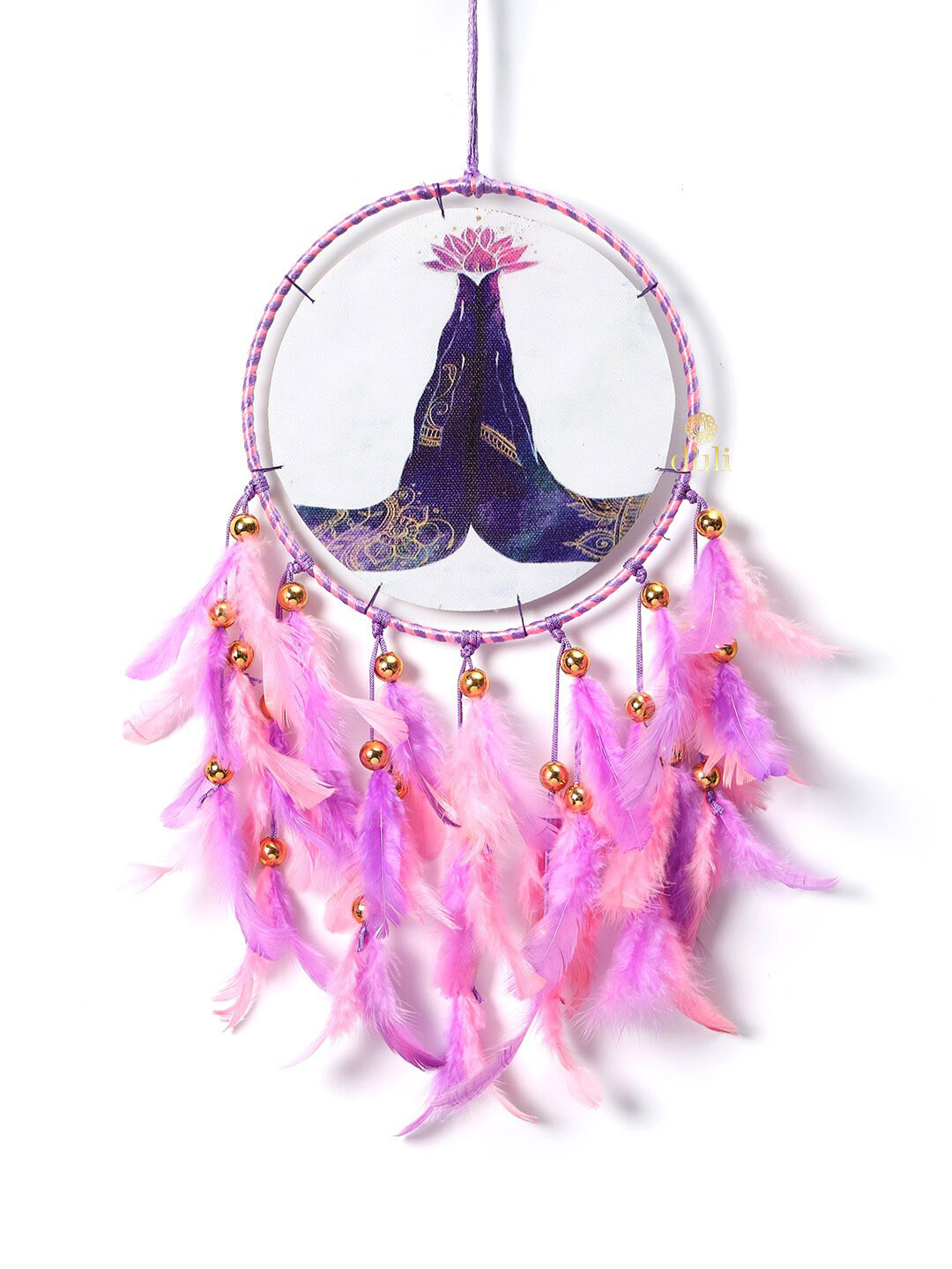 DULI Pink & Purple Printed Hanging Dream Catcher with Feathers