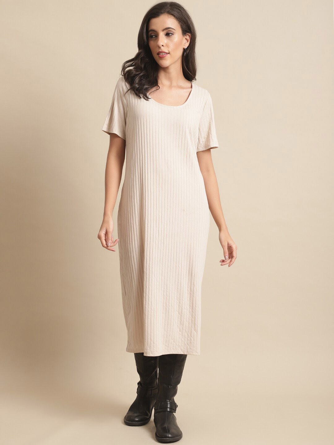 NoBarr Striped Midi Jumper Dress