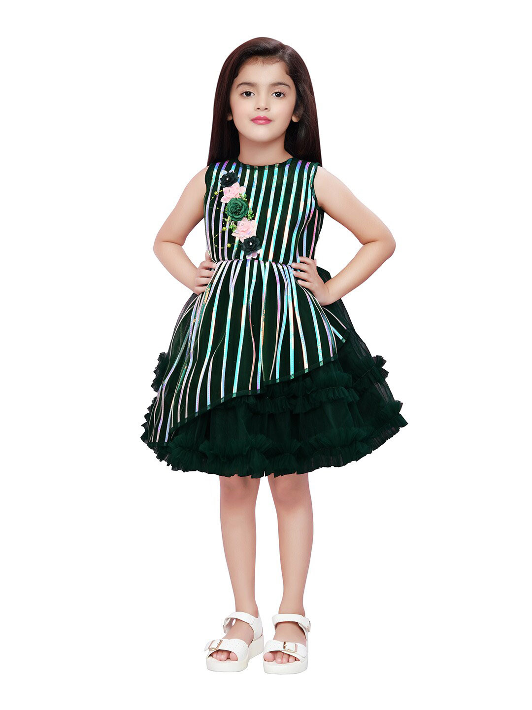 BETTY Girls Striped Applique Net Dress