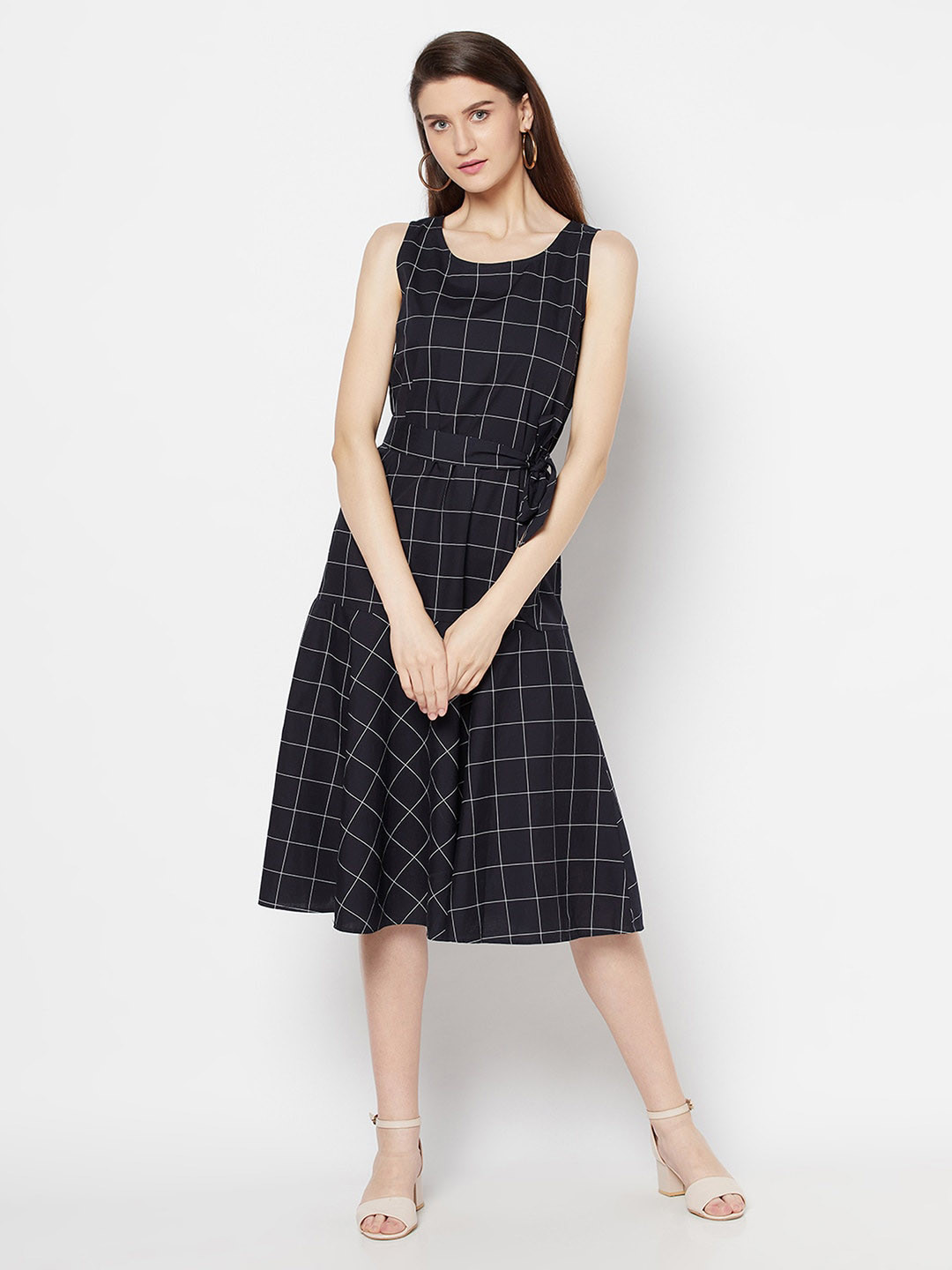 Purple State Checked Cotton Dress