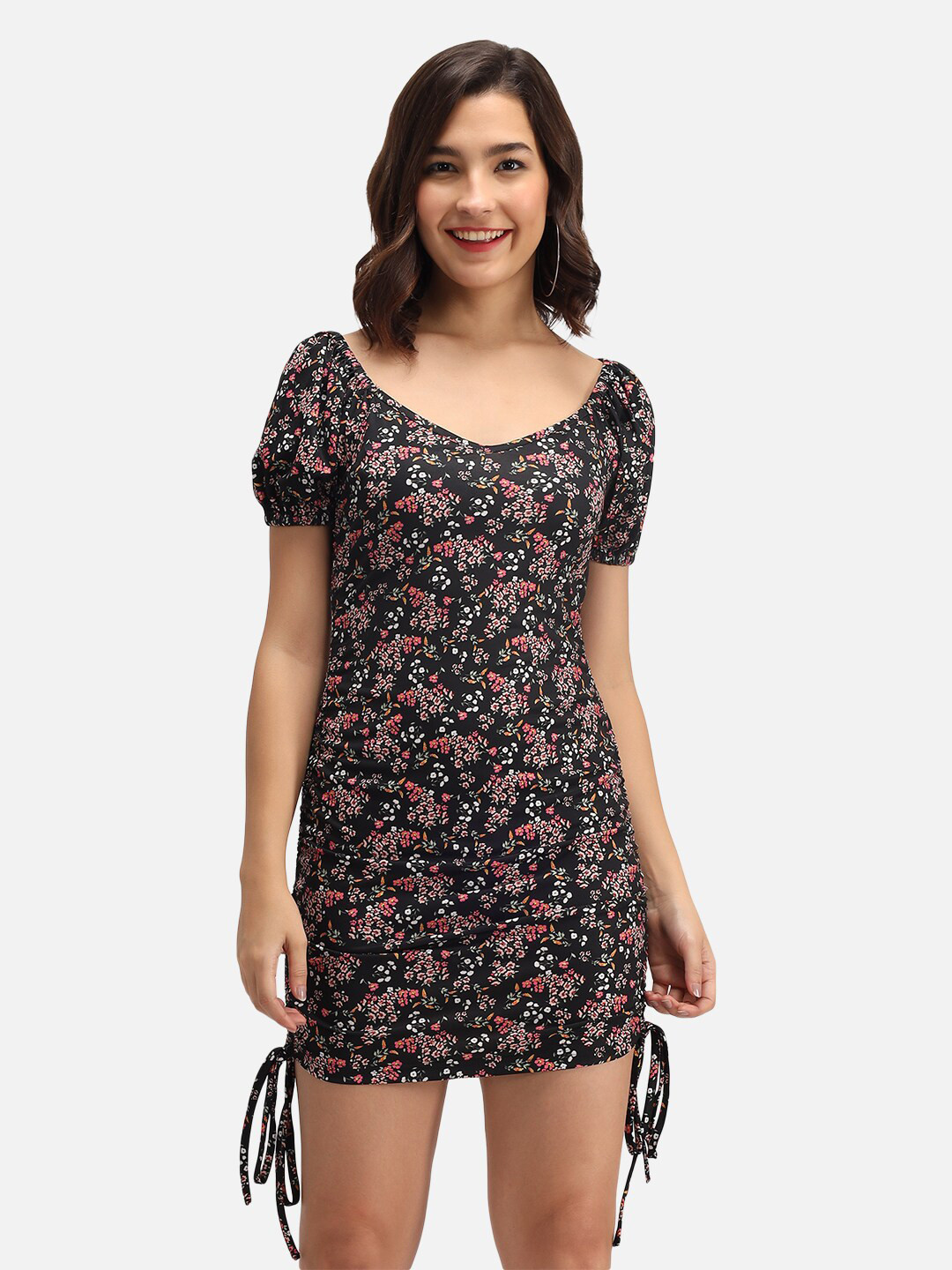 Trend Arrest Black Floral A-Line Dress