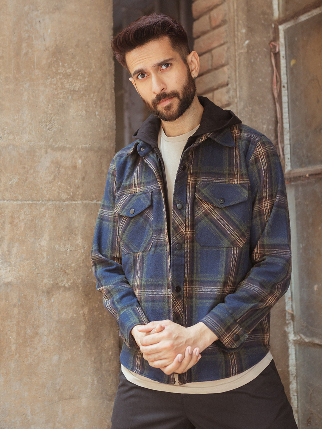 Dlanxa Men Checked Outdoor Open Front Jacket