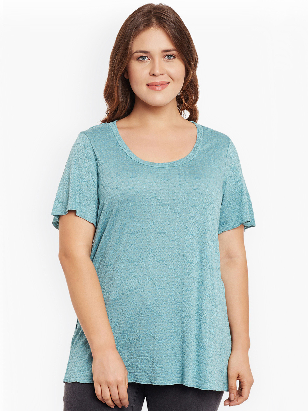 JUNAROSE Plus Size Women Green Self-Design Top