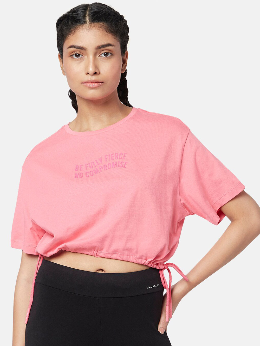 Ajile by Pantaloons Round Neck Short Sleeves Cinched waist Crop Top