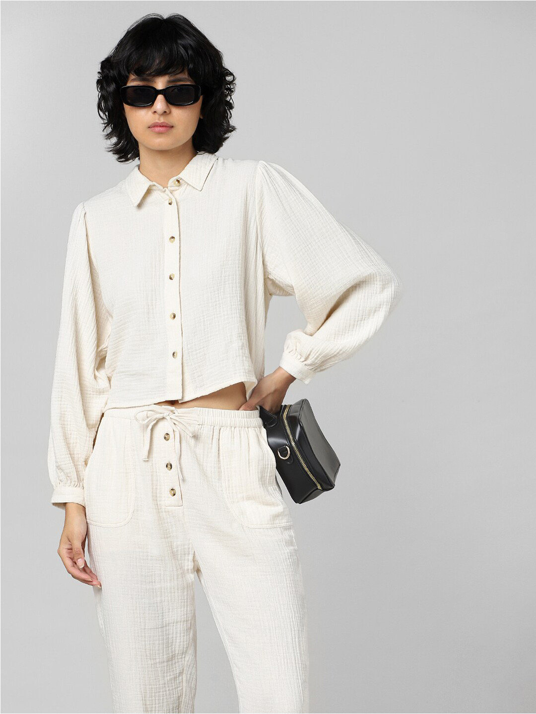 ONLY Women Crop Cotton Casual Shirt