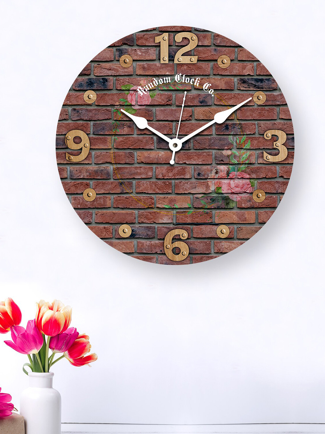RANDOM Brown MDF Large Display Round Battery Analogue Wall Clock-30.5cm