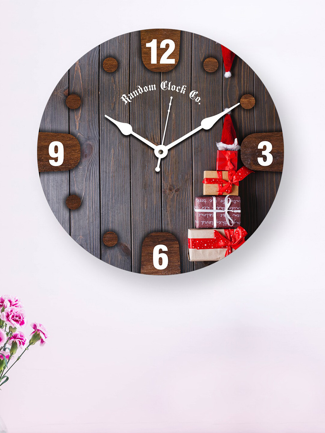 RANDOM Rustic Gift Shoot Grey & Red Printed Contemporary Wall Clock
