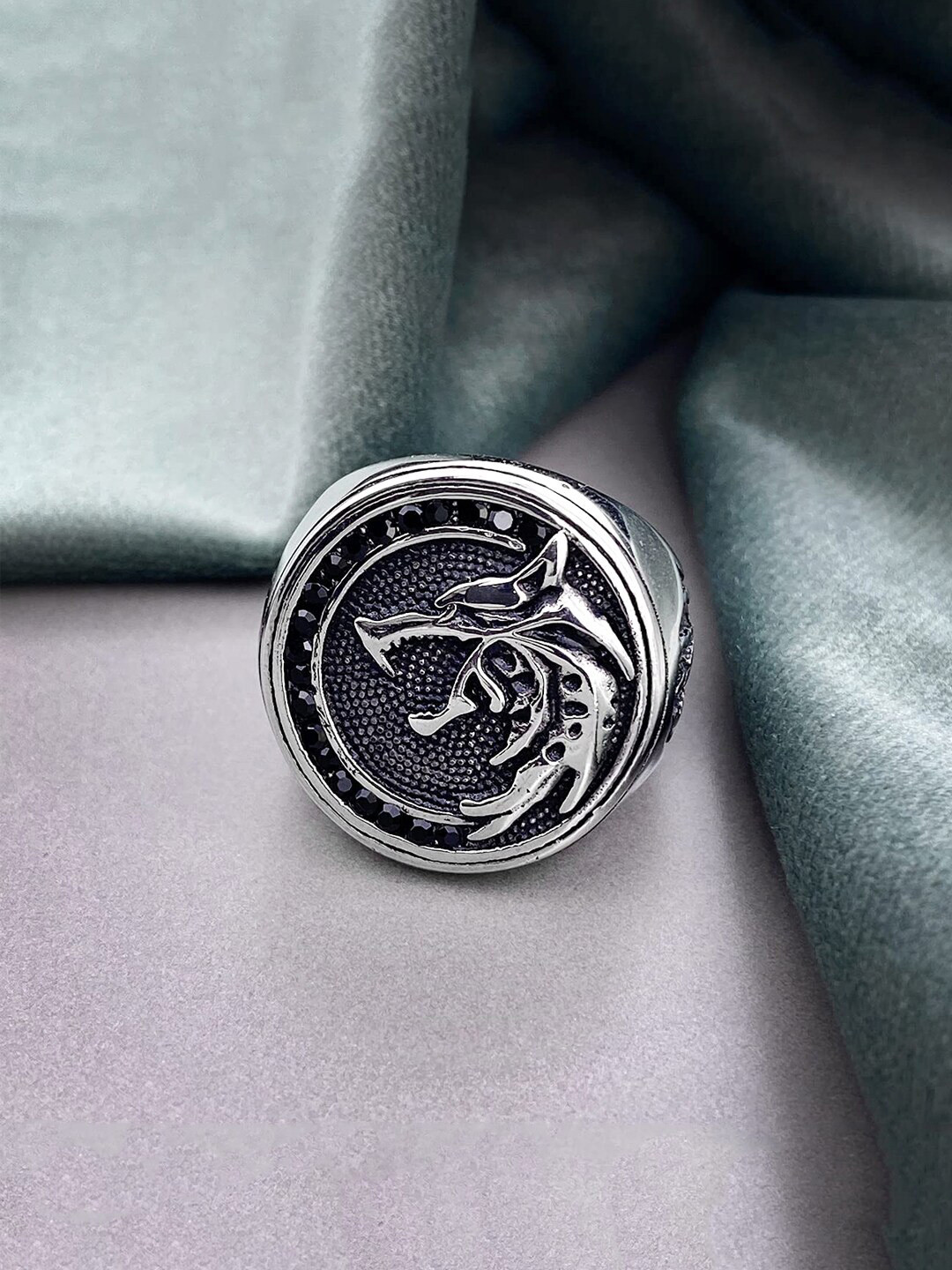 Yellow Chimes Stone Studded Stainless Steel Seven Archangles Protection Ring