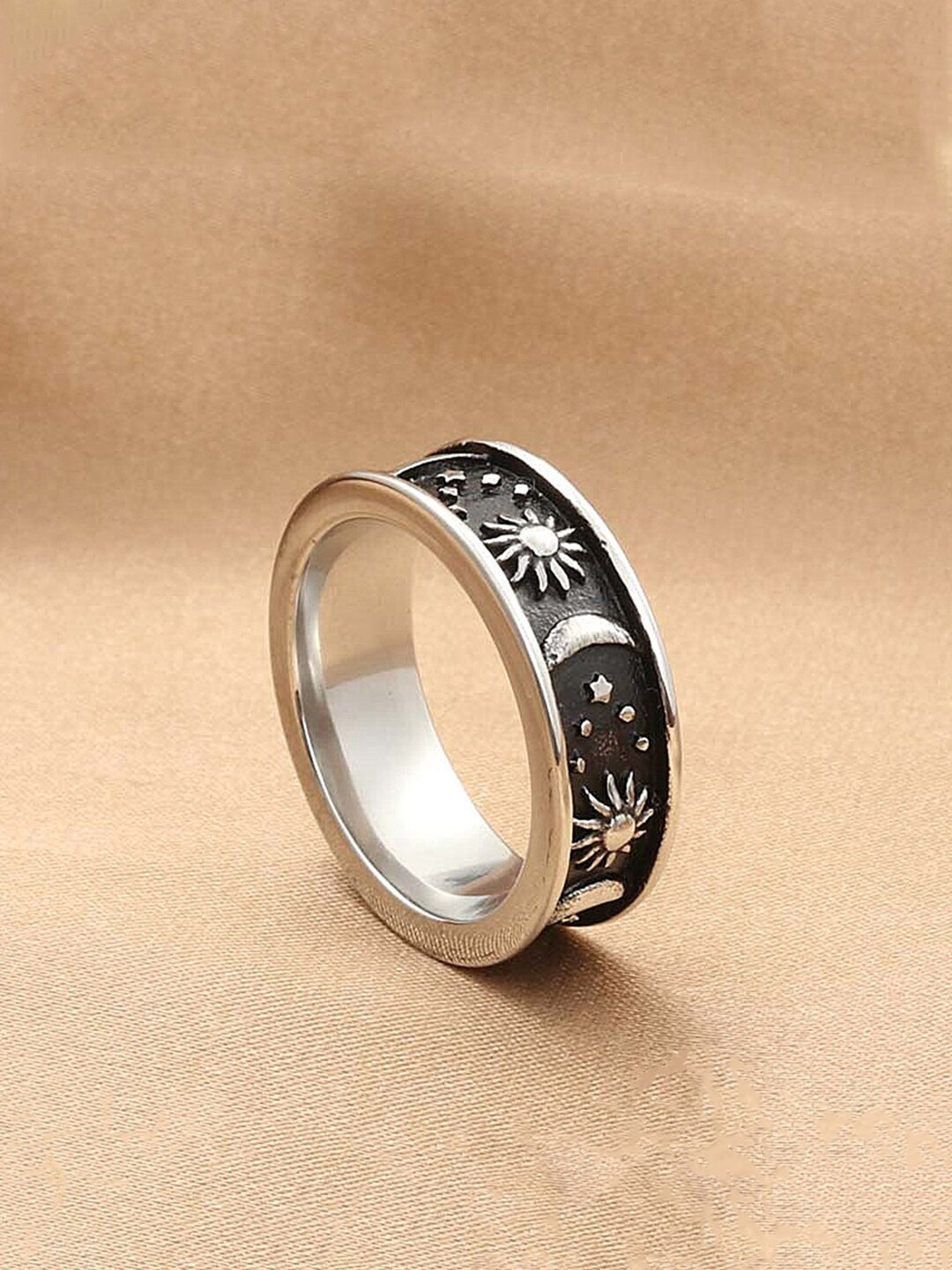 Yellow Chimes Sun Moon Star Design Band Finger Ring
