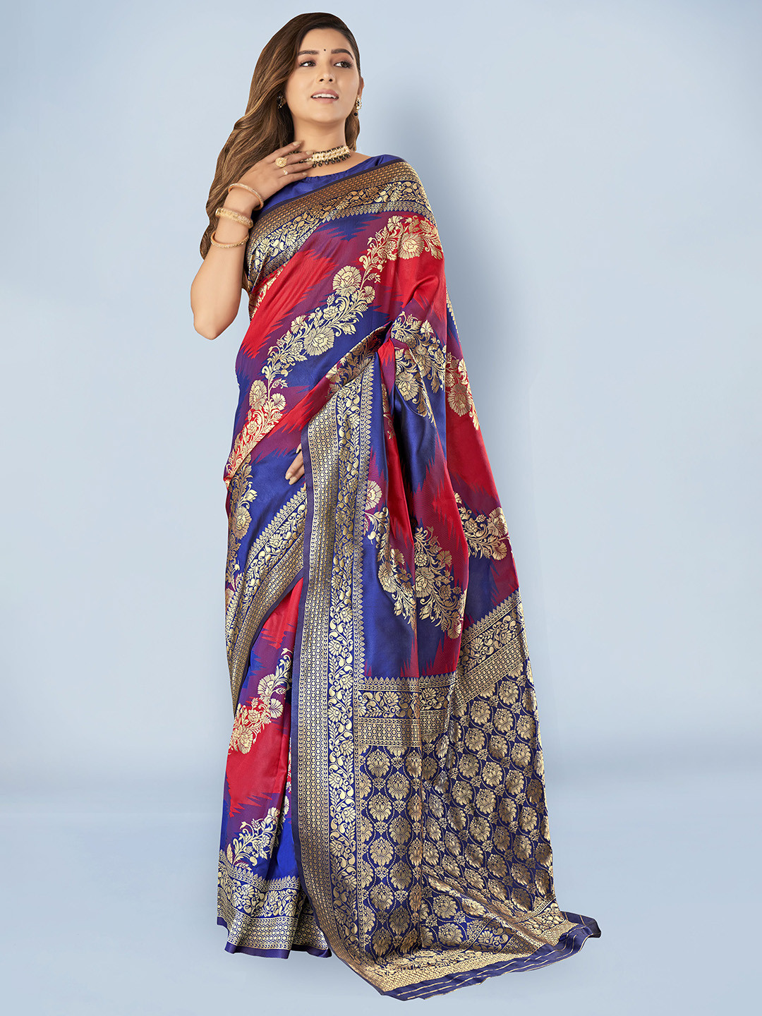 MANOHARI Woven Design Zari Silk Blend Banarasi Saree