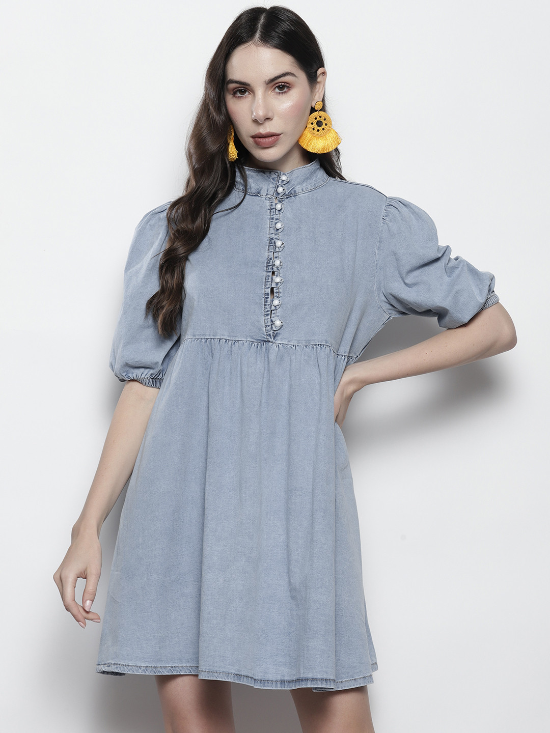 Boohoo Pure Cotton Chambray A-Line Mini Dress