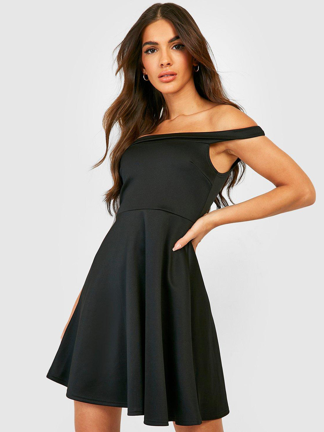 Boohoo A-Line Bardot Skater Dress