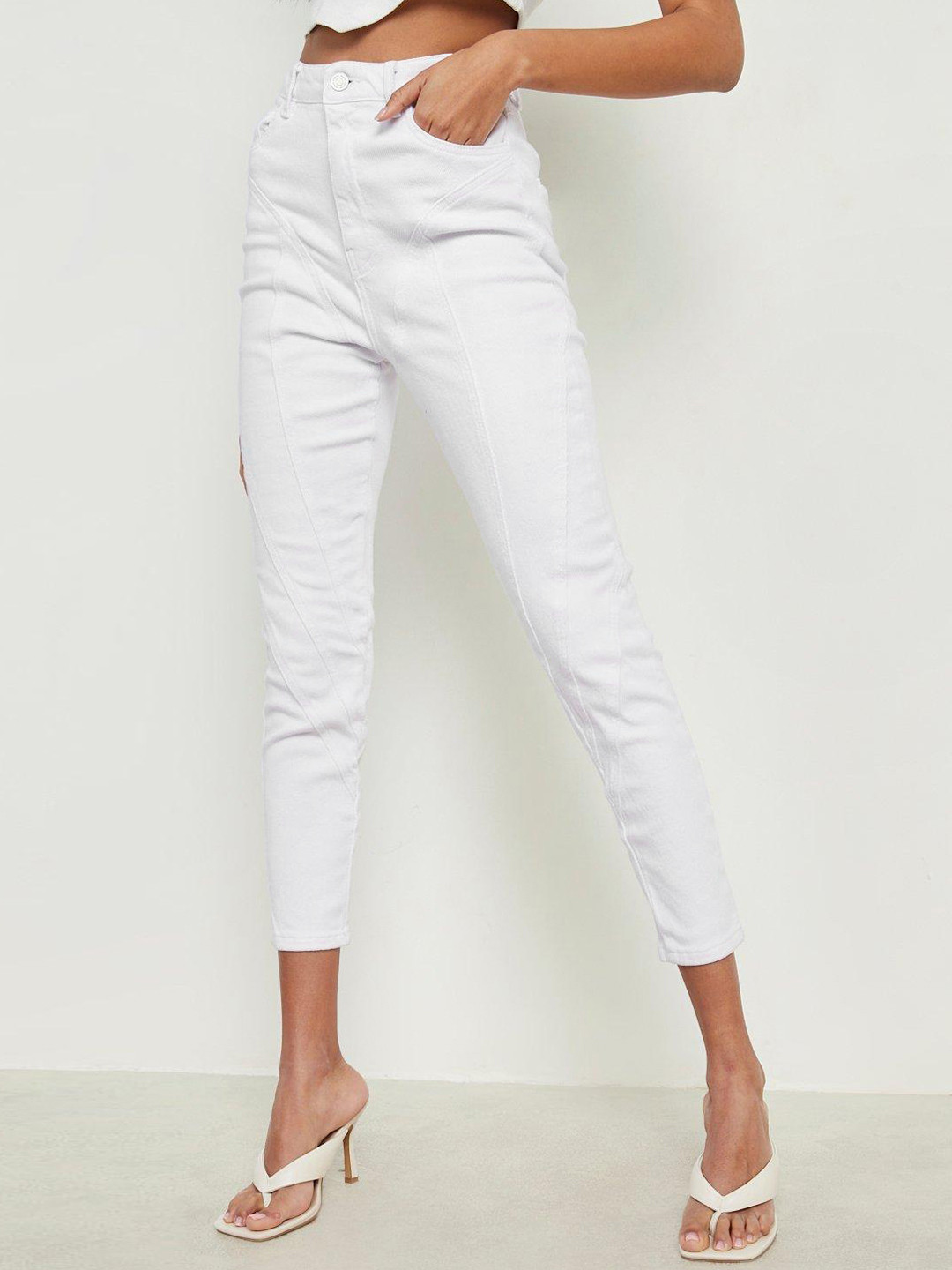 Boohoo Women High-Rise Skinny Fit Sculpting Seam Detail  Jeans