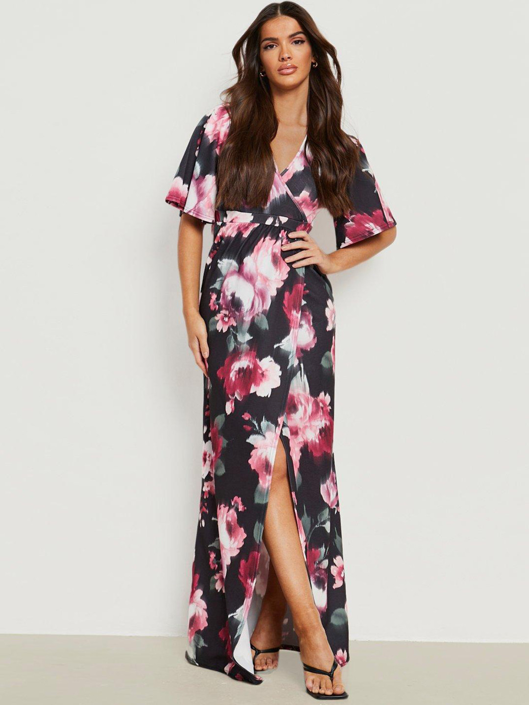 Boohoo Floral Printed Maxi Wrap Dress