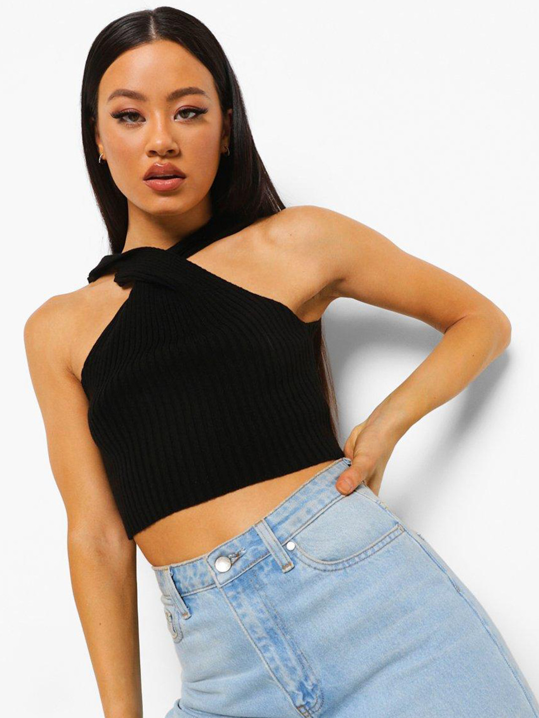 Boohoo Ribbed Twisted Crop Top