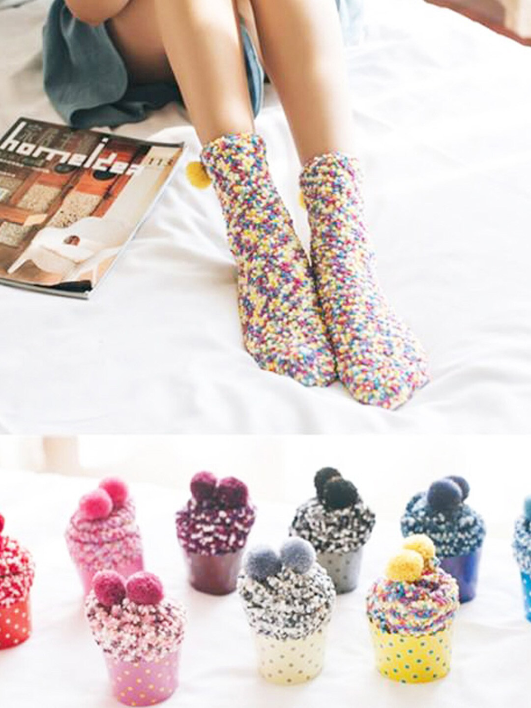 Tossido Women Colourblocked Acrylic Above Ankle Length Cupcake Socks