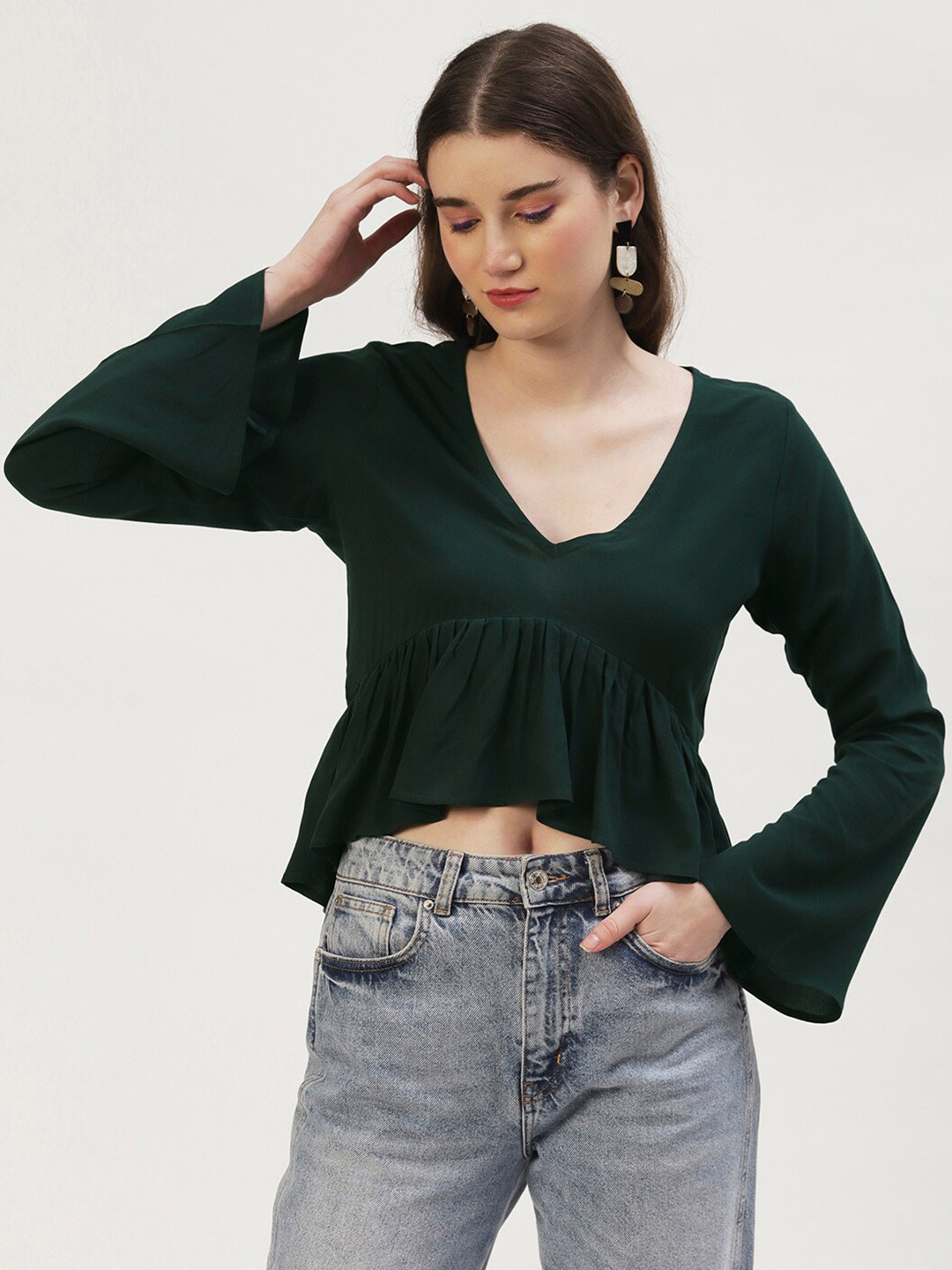 DressBerry Woman Clinched Waist V Neck Crop Top