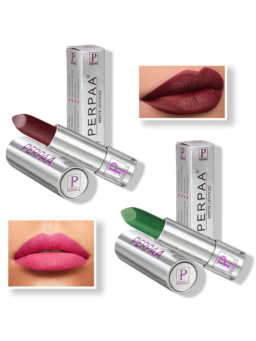 PERPAA Set of 2 Push Button Matte Lipstick 3.5g Each - Maroon 156 & Natural Pink 305