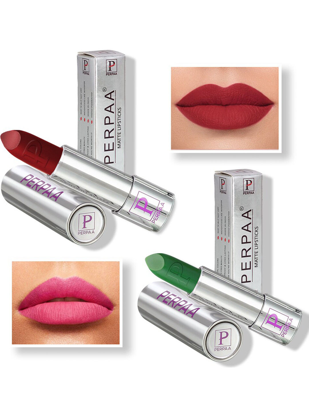 PERPAA Set of 2 Push Button Matte Lipstick 3.5g Each- Maroon 304 & Natural Pink 305