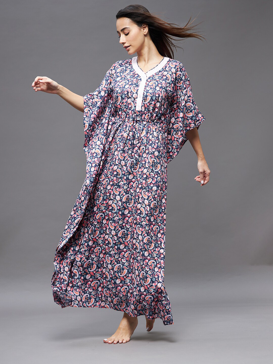 Miss Chase Women Printed Kaftan Maxi Nightdress
