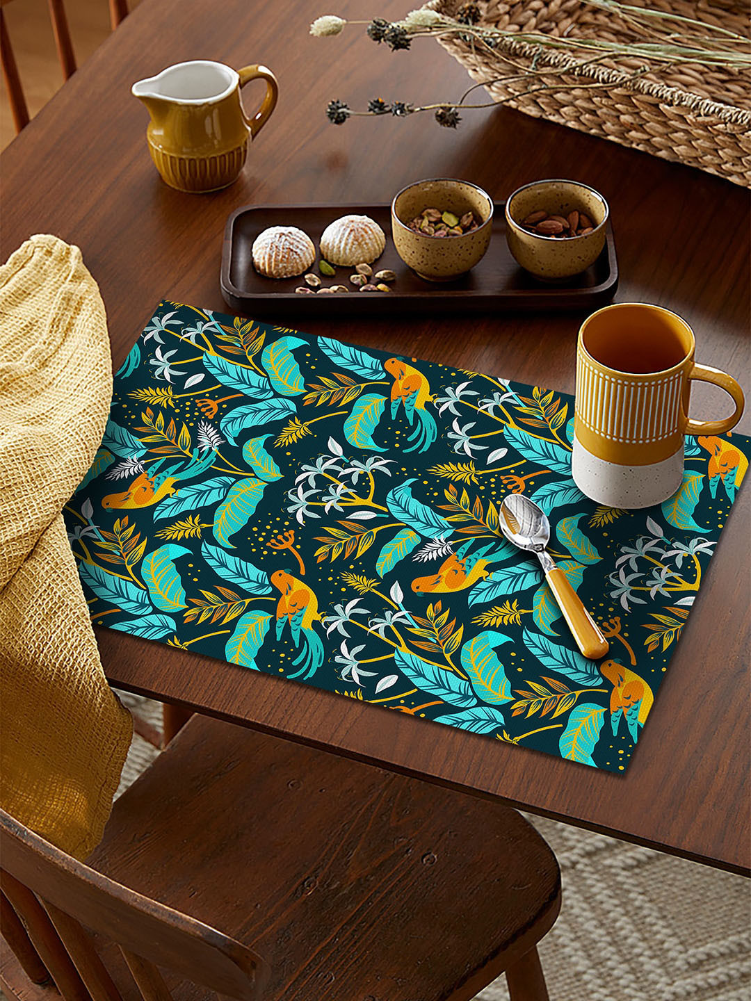 AEROHAVEN Navy Blue & Green Set Of 6 Printed Table Placemats