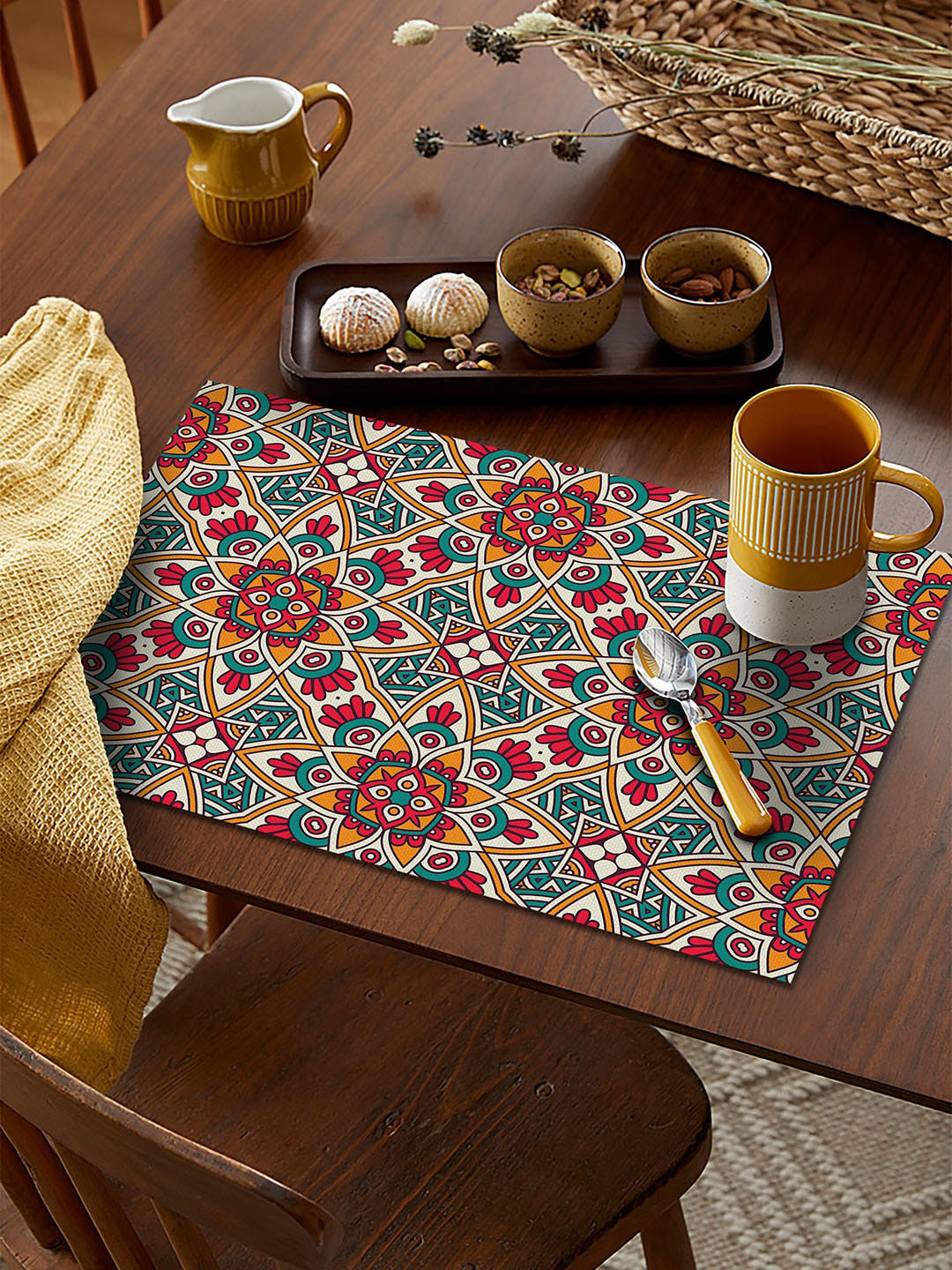 AEROHAVEN White & Brown Set Of 4 Ethnic Motifs Printed Table Placemats