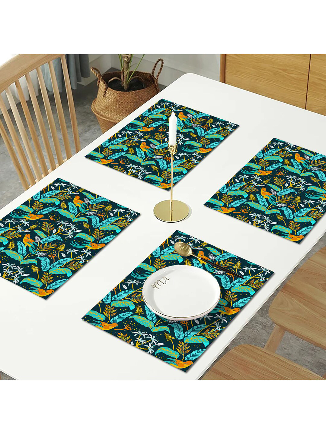 AEROHAVEN Navy Blue & Green Set Of 4 Printed Table Placemats