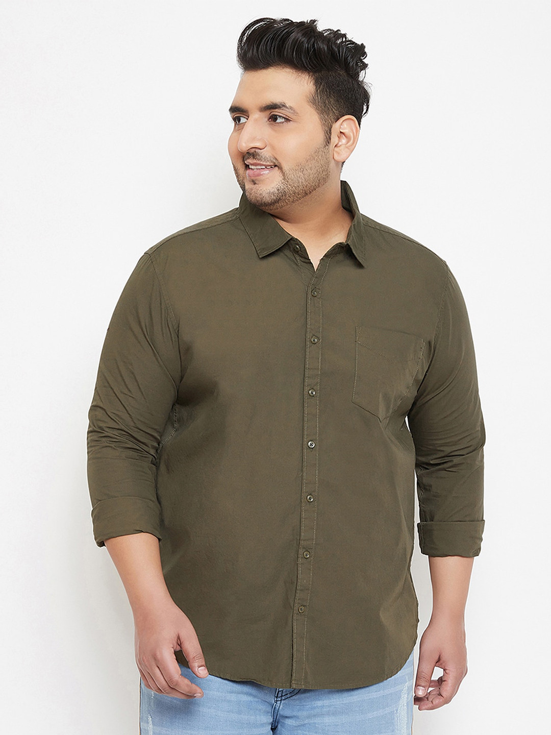 Instafab Plus Men Plus Size Green Classic Casual Shirt