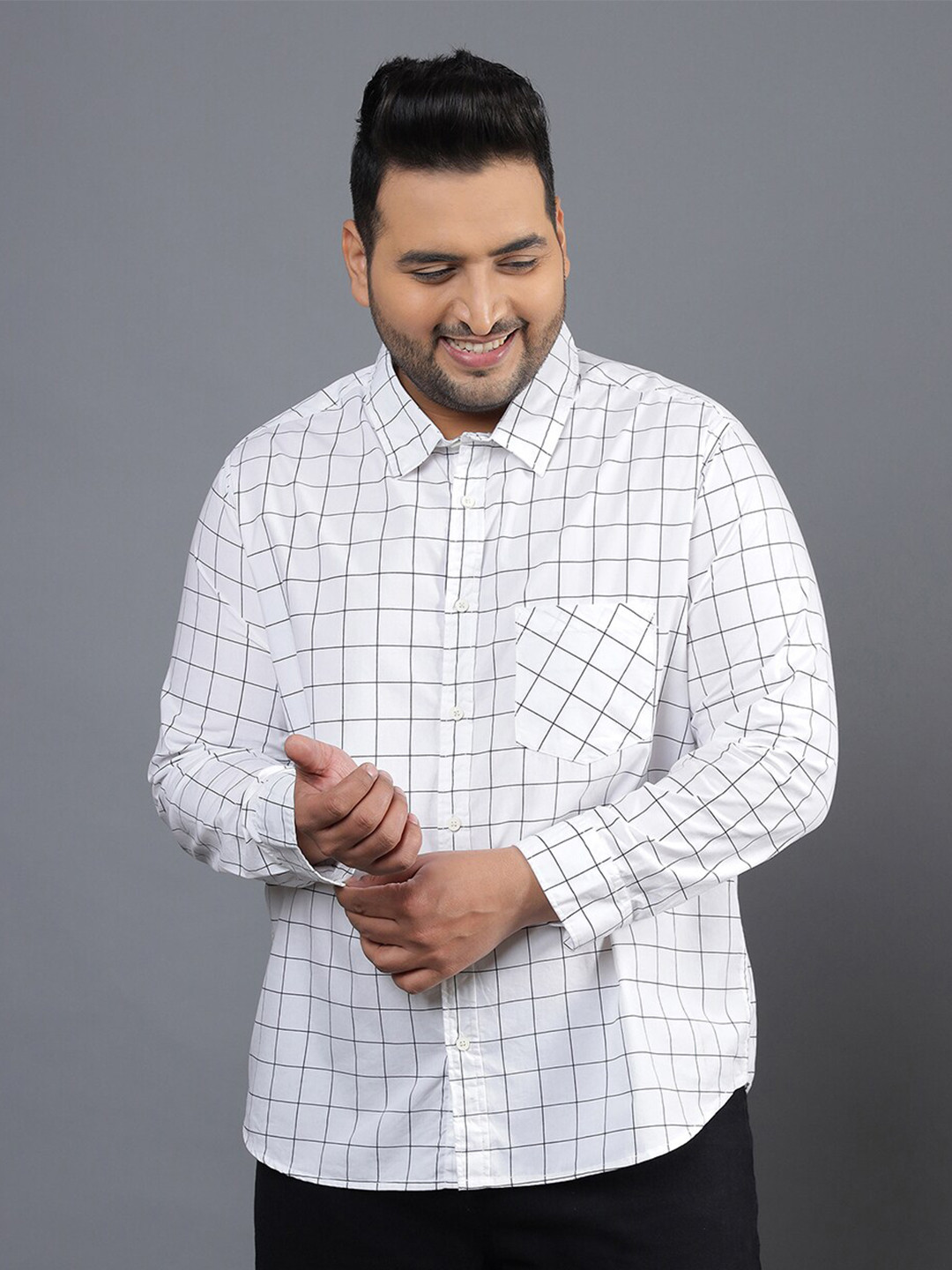 Instafab Plus Men Cotton Plus Size Classic Windowpane Checked Casual Shirt