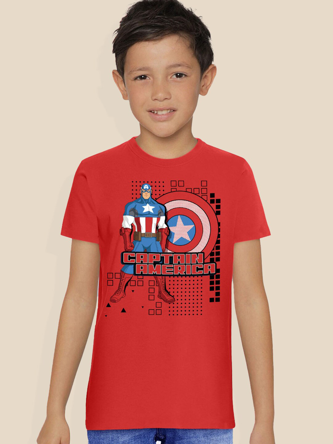 Kids Ville Boys Captain America Printed Cotton T-shirt