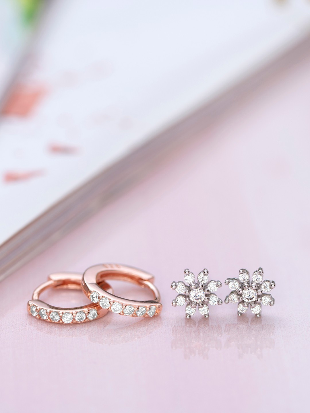 Zavya Pack of 2 92.5 Sterling Silver Floral Studs & Ear Cuffs
