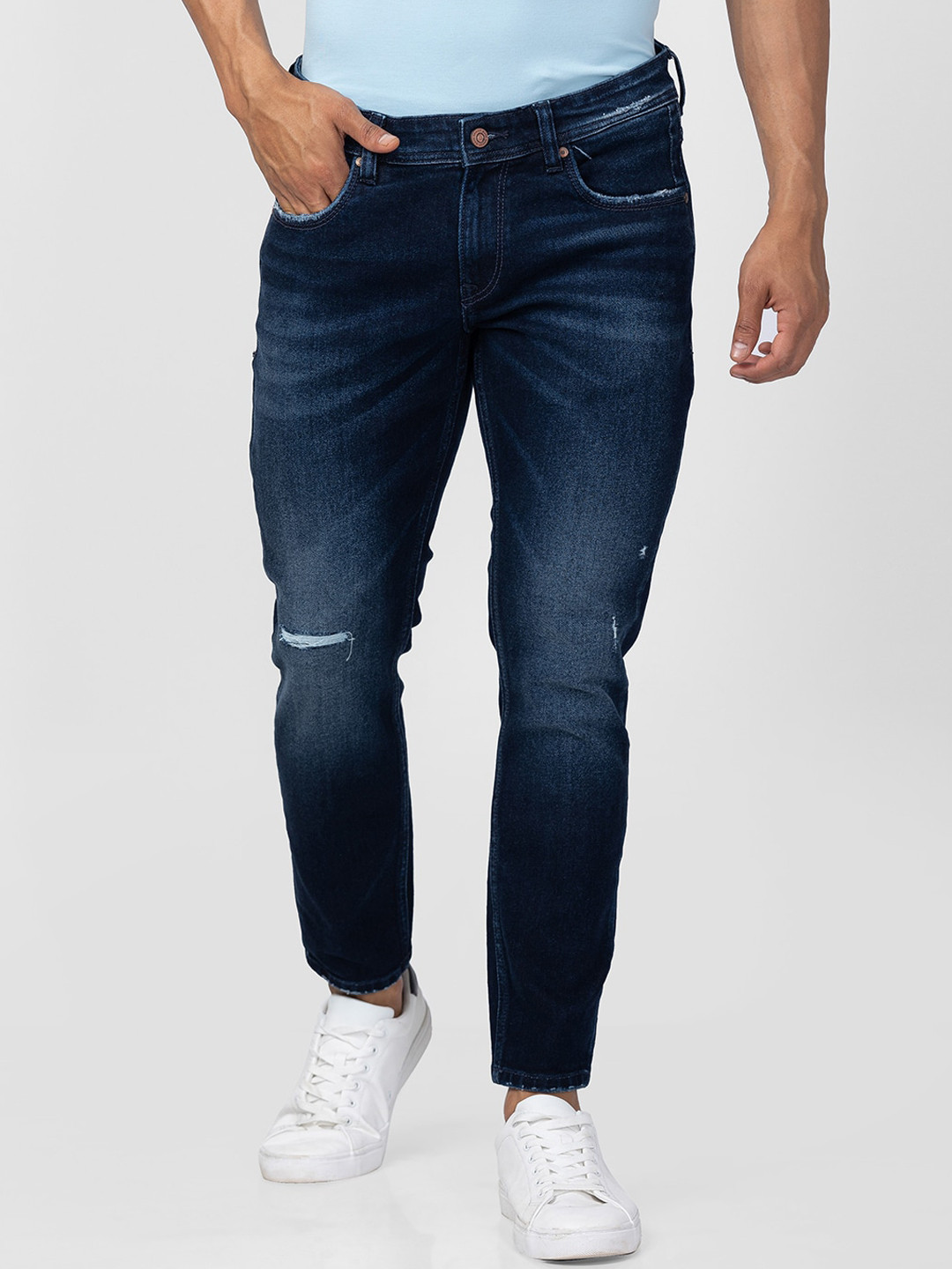SPYKAR Men Slash Knee Light Fade Cotton Jeans