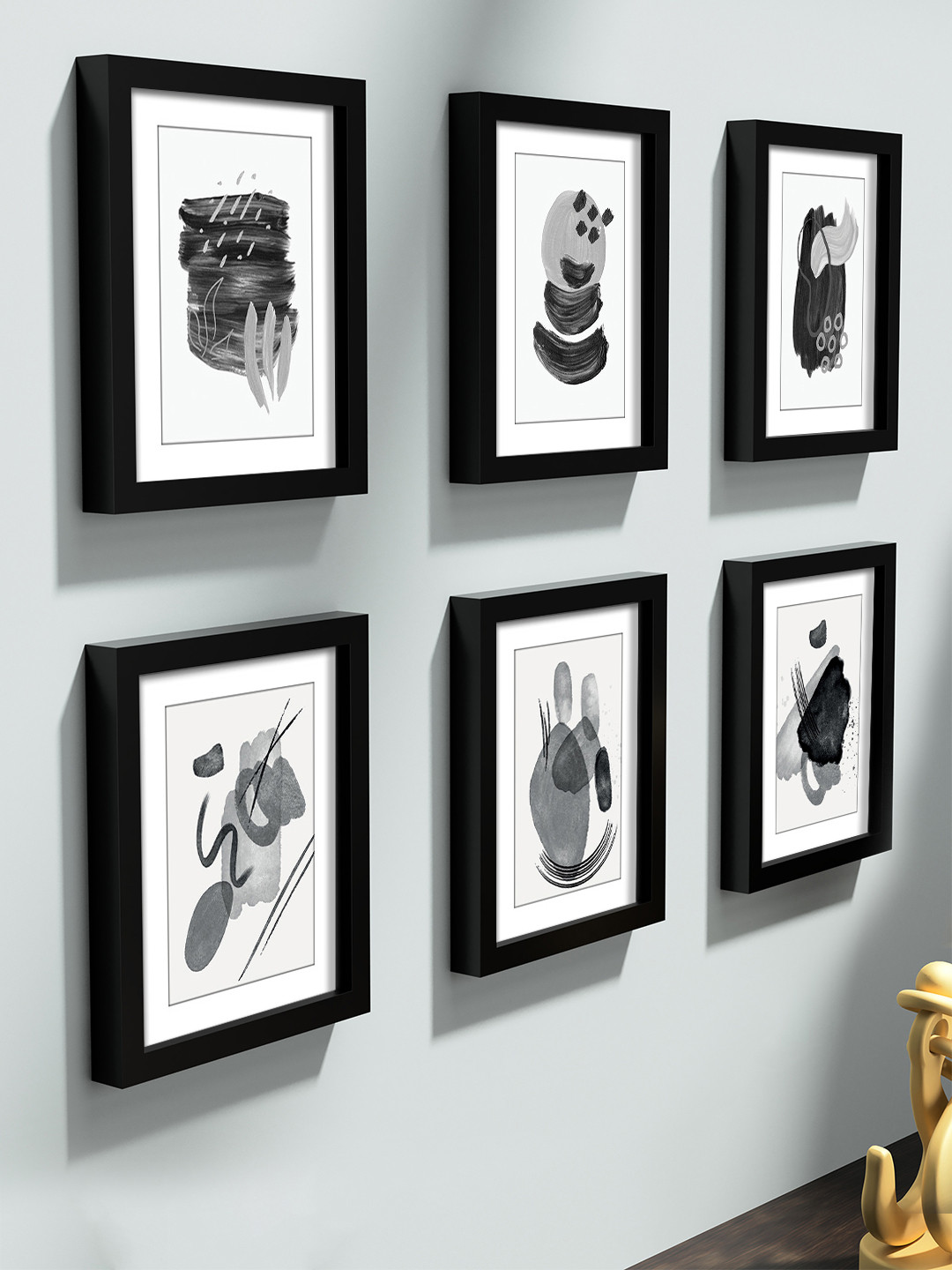 RANDOM Black Set Of 6 Black & White Wall Photo Frames