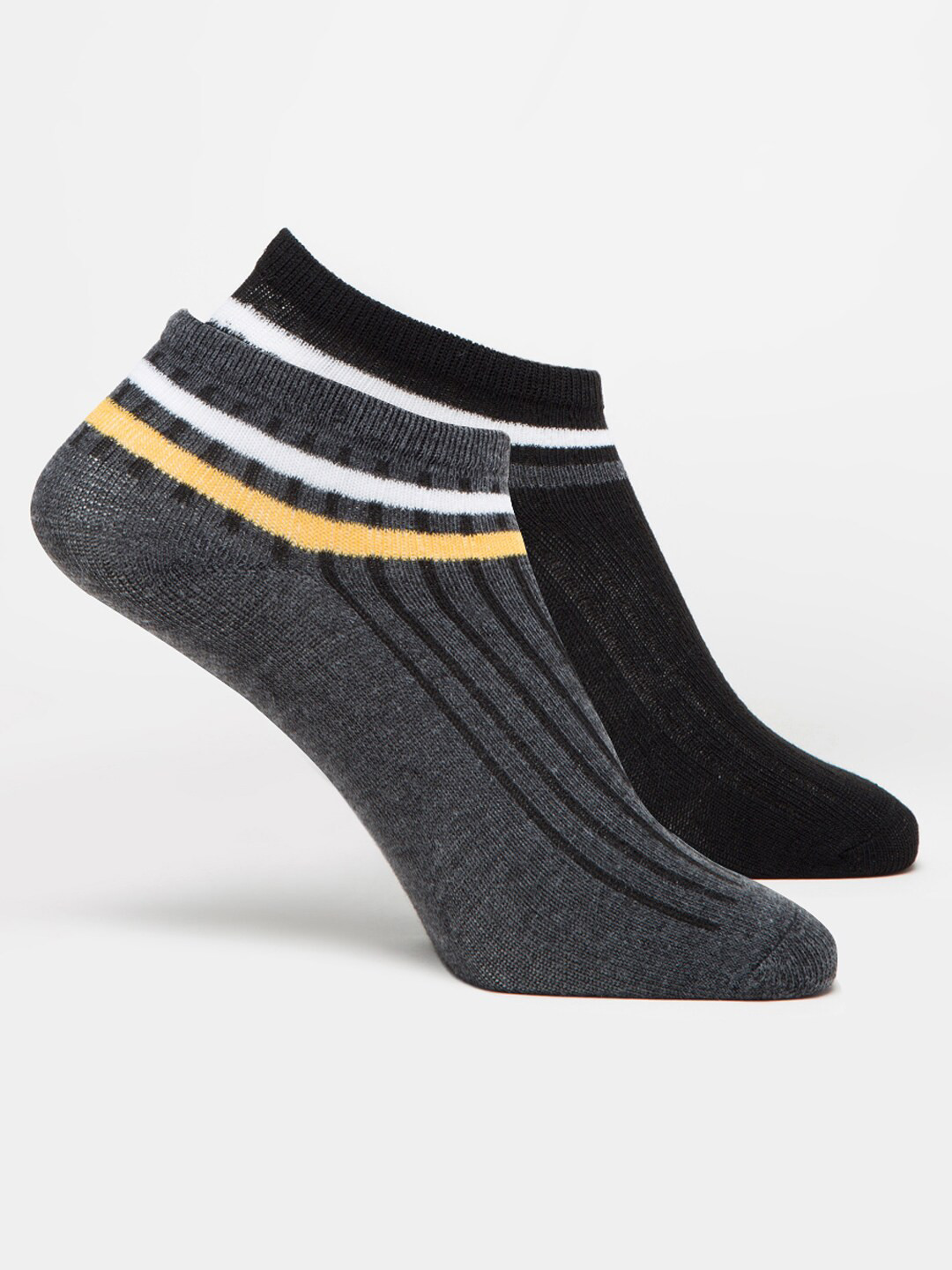 J Style Women Pack Of 2 Striped Ankle-Length Socks