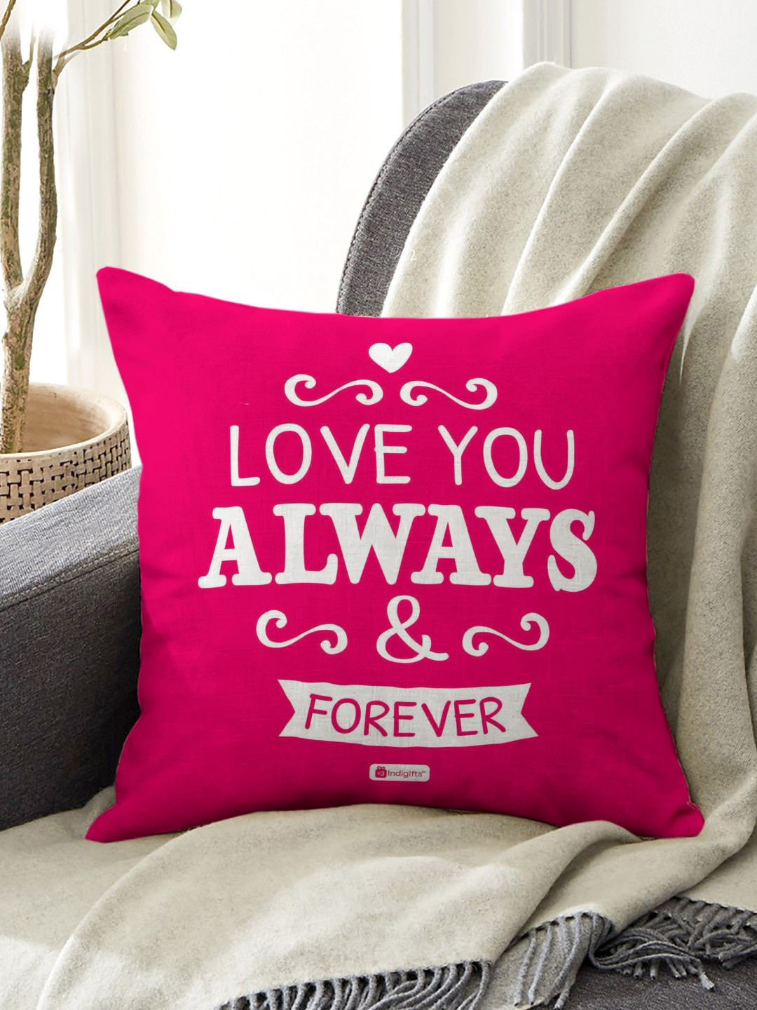 Indigifts Pink & White Printed Cushion with Filler