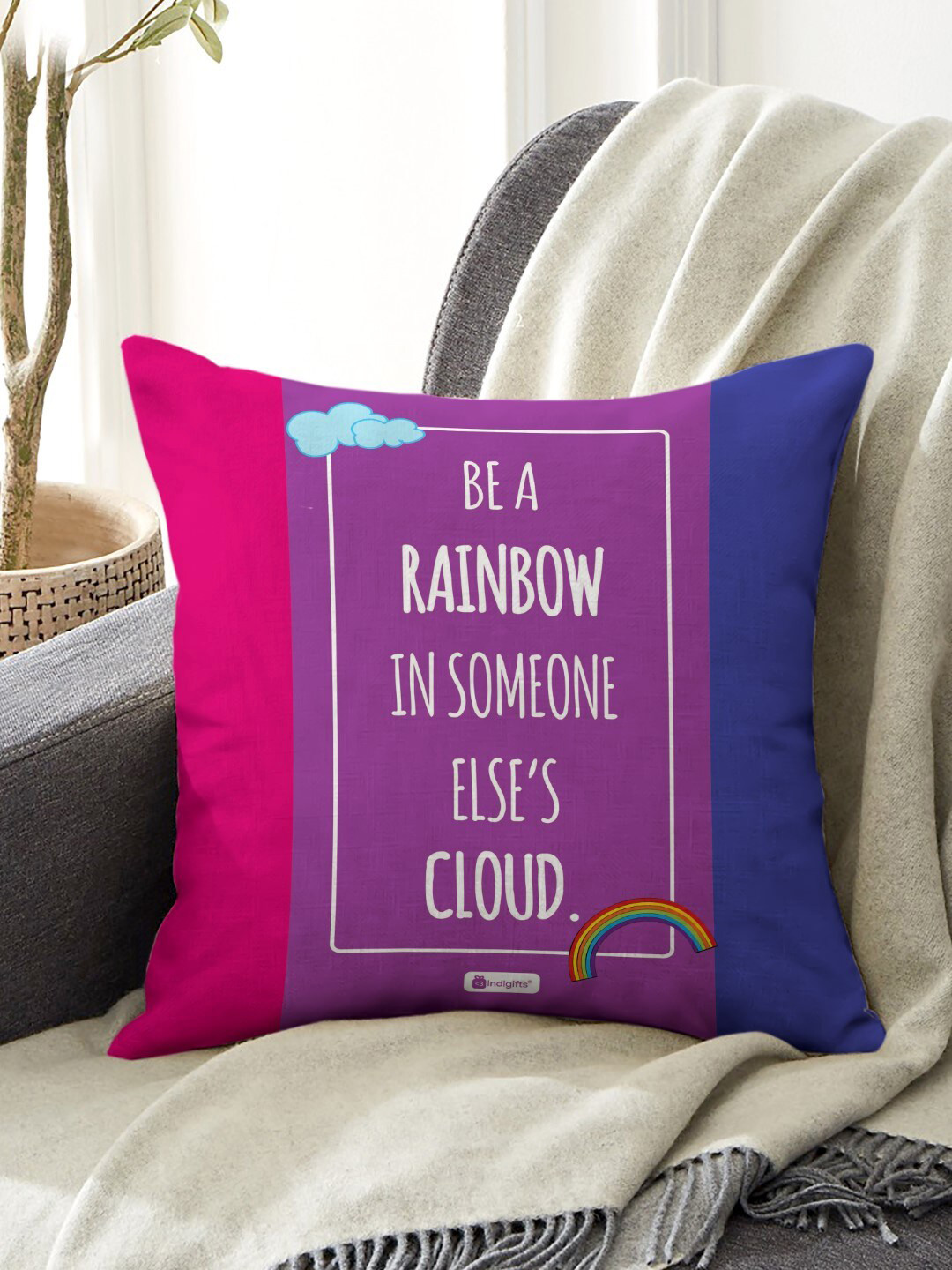 Indigifts Blue & Pink Printed Pre-Filled Cushion