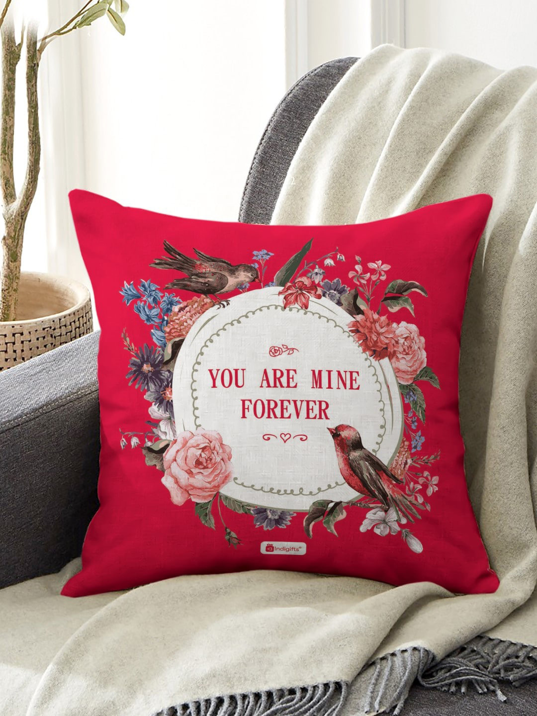 Indigifts Red & White Valentine Quotes Digital Printed 200 TC Cushion Cover With Filler