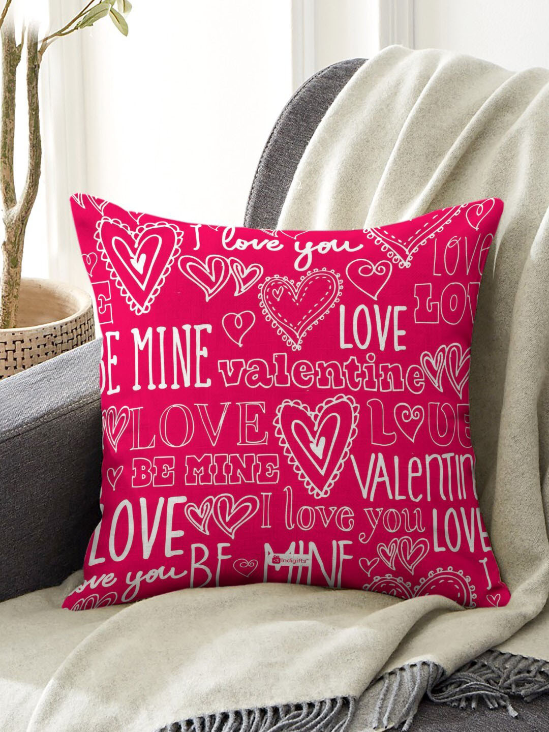 Indigifts Pink Printed Pre-Filled Cushion