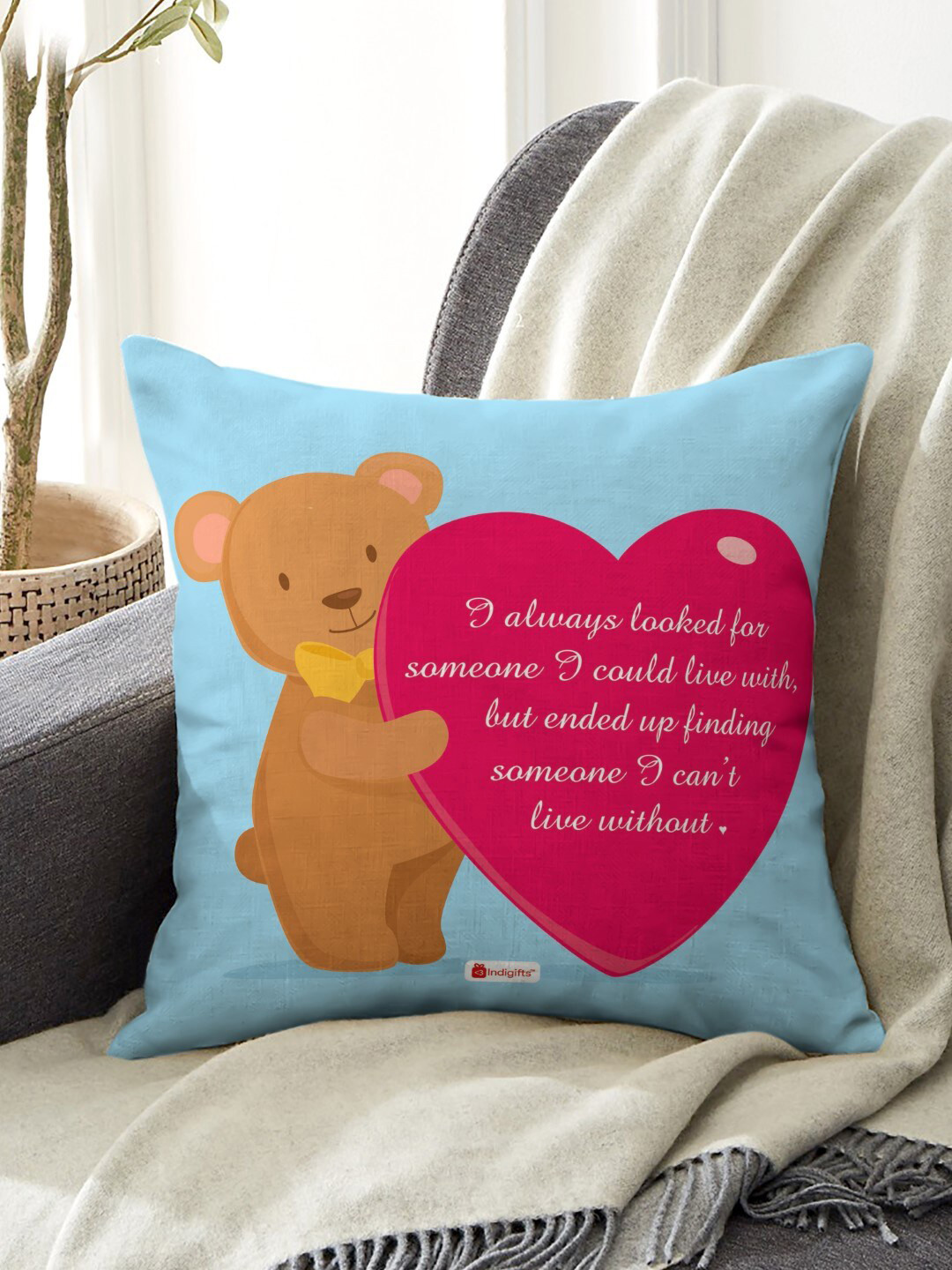 Indigifts Blue & Pink Printed Fibre Cushion Cover with Filler