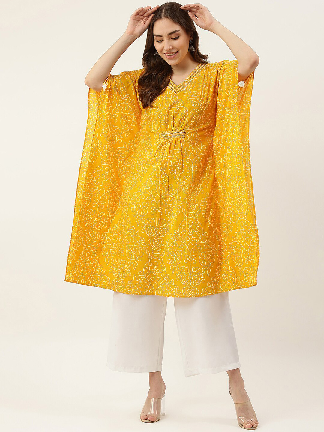 FIORRA Women Cotton Floral Printed Flared Sleeves Kaftan Kurta