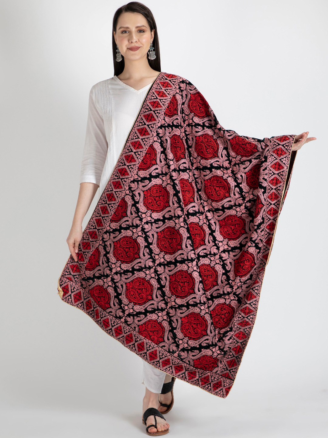Moda Chales Embroidered Pure Velvet Shawl