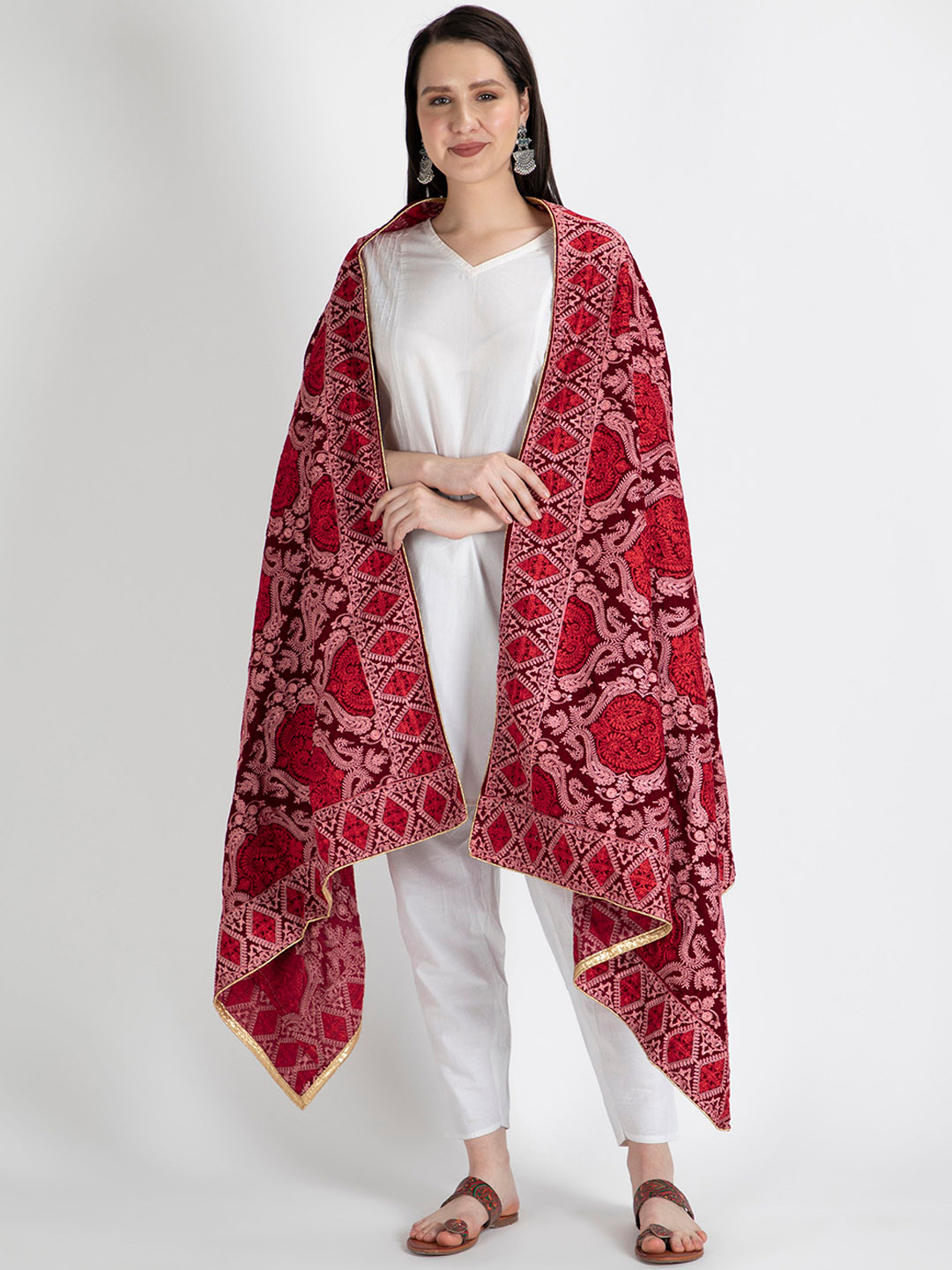 Moda Chales Women Embroidered Pure Velvet Shawl
