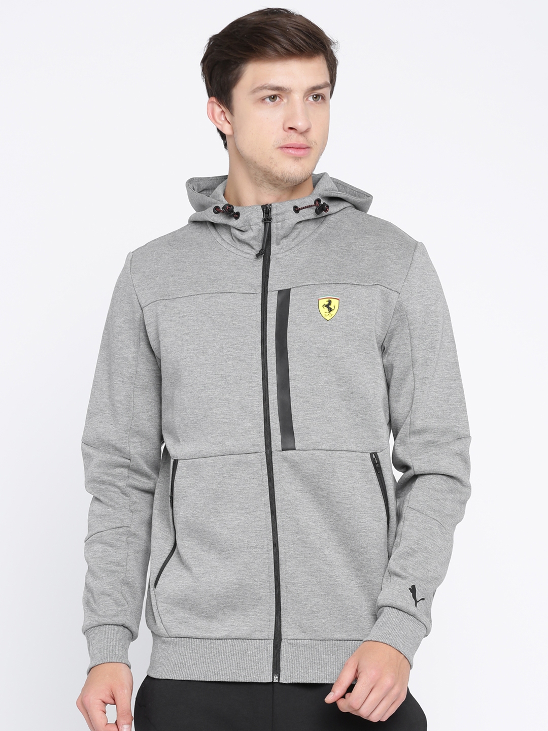 PUMA Motorsport Ferrari Men Grey SF Hooded Solid Sporty Track Jacket