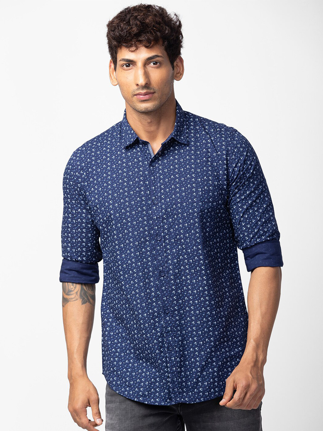 Men Cotton Printed Slim Fit Casual Shirt
