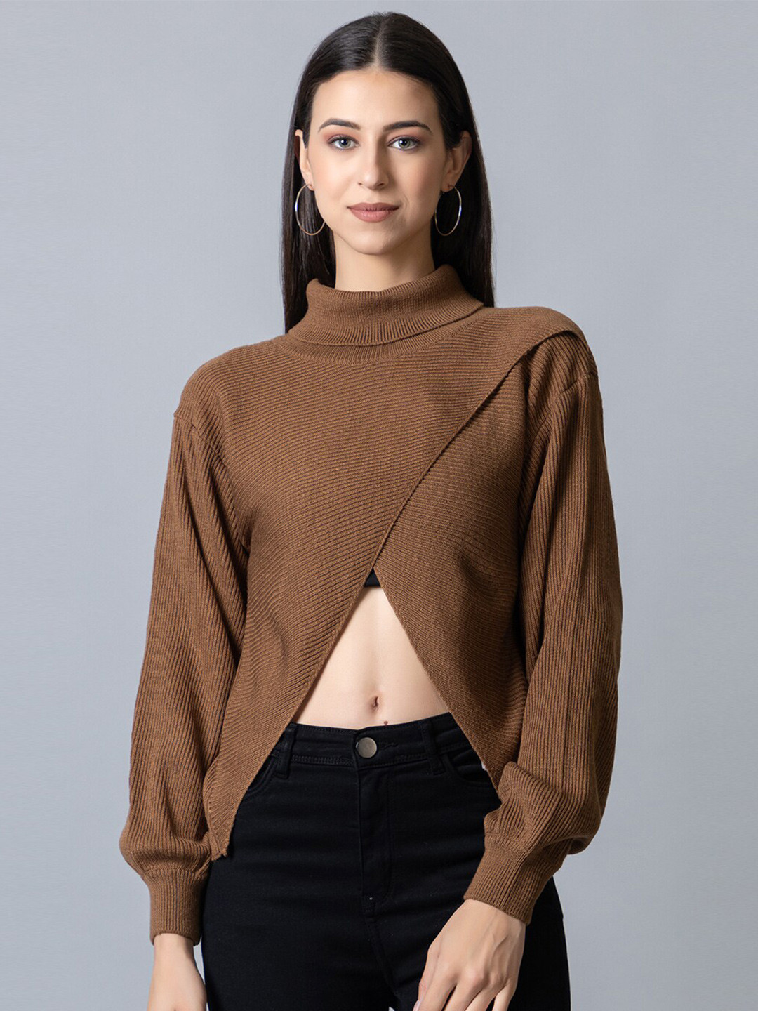 Club York Women Turtle Neck Ribbed Acrylic Pullover