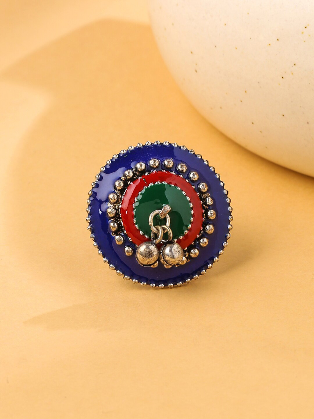 VIRAASI Meenakari Enamelling Adjustable Oxidised Finger Ring