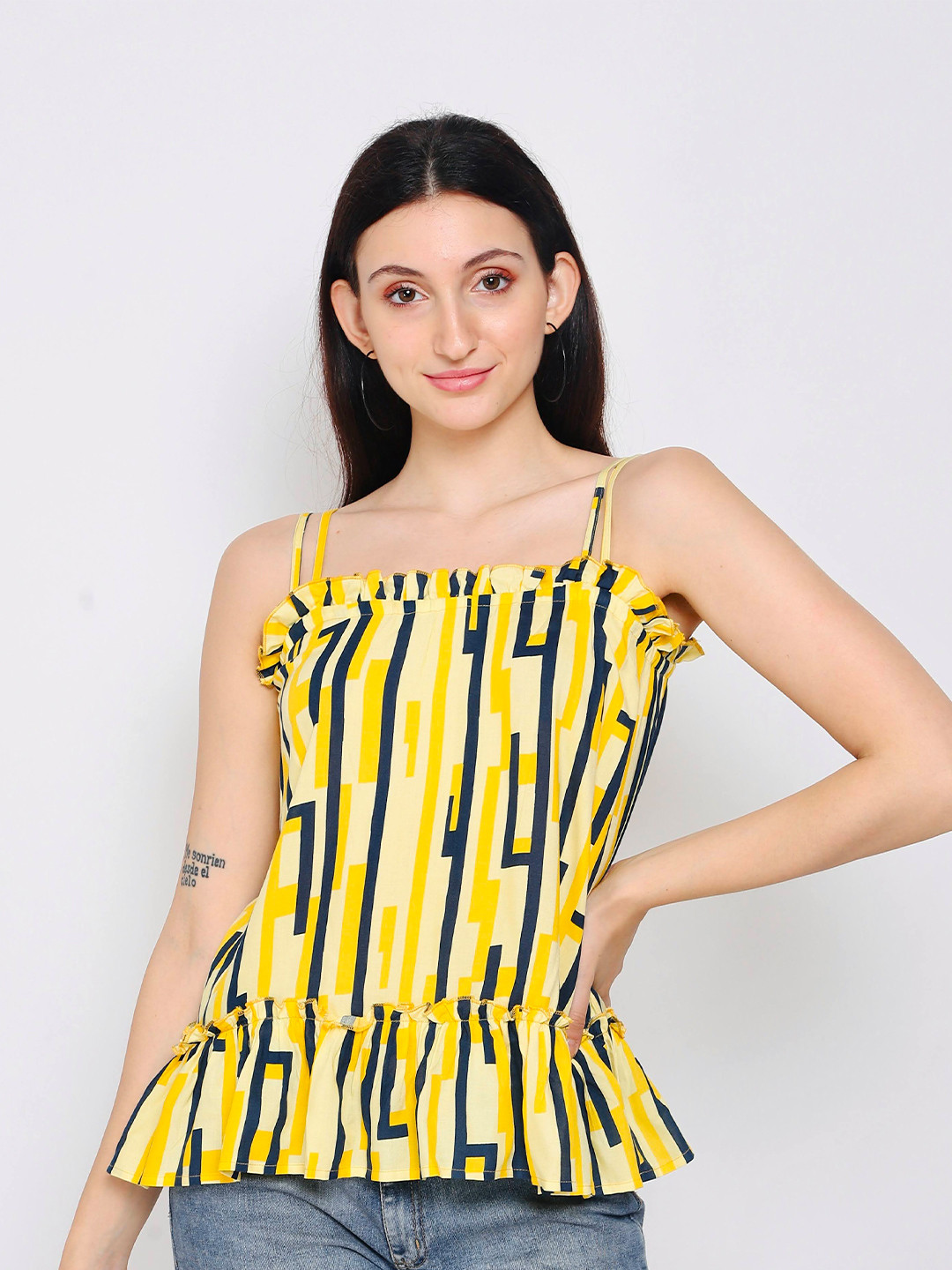 FLAMBOYANT Striped Peplum Top