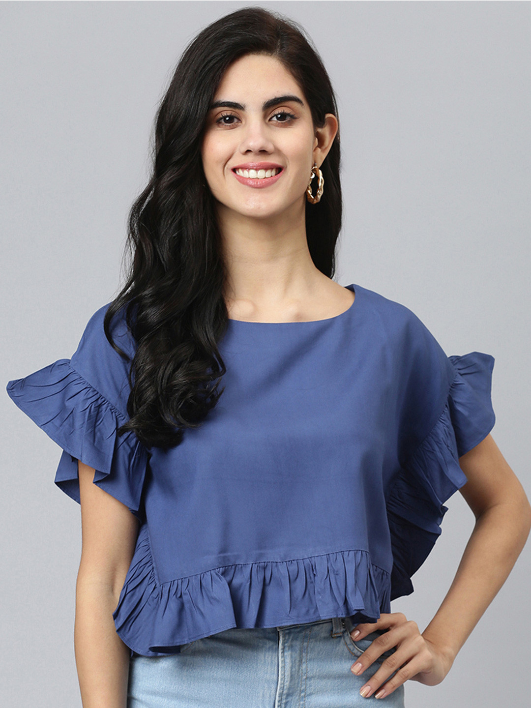 FLAMBOYANT Flutter Sleeves Regular Crop Top