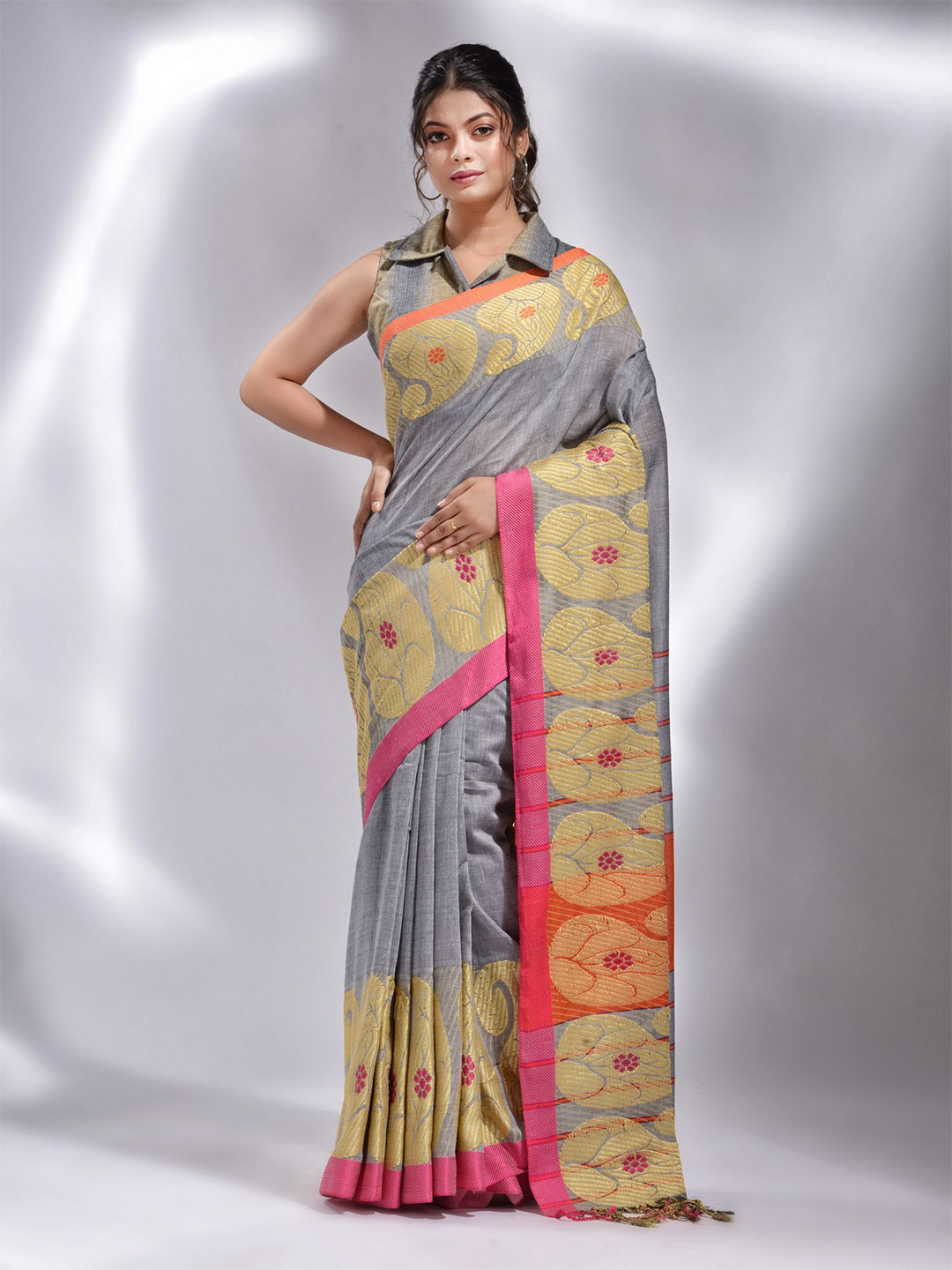 Charukriti Zari Woven design Border Pure Cotton Saree