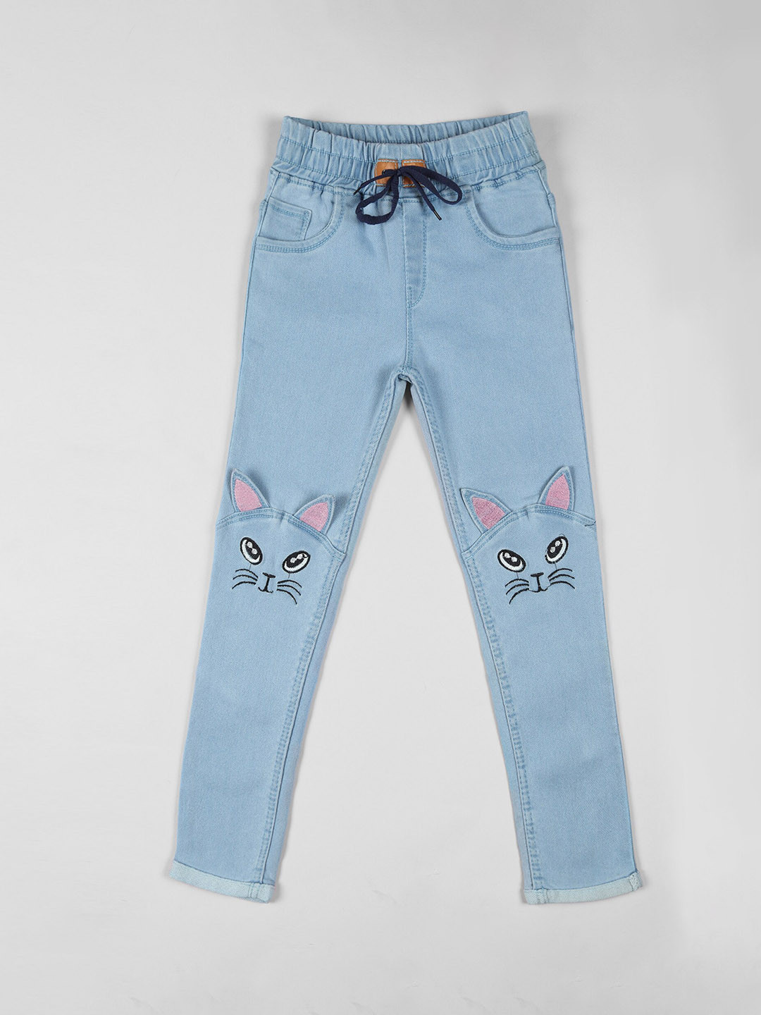 A-Okay Girls Turquoise Slim Fit High-Rise Applique Cotton Jeans